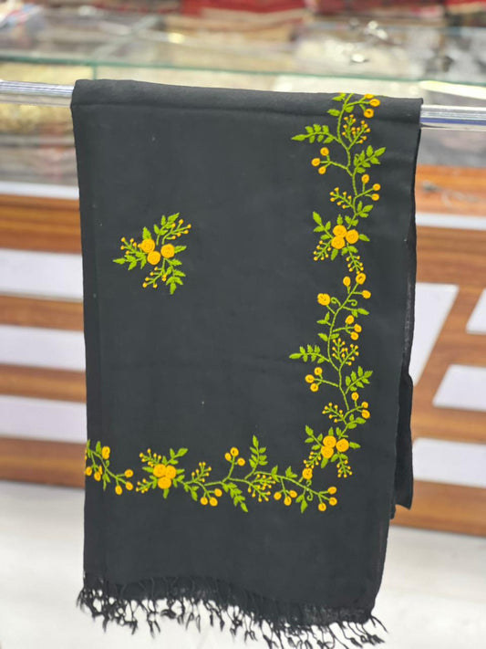 Black Embroidered Floral Shawl for Women